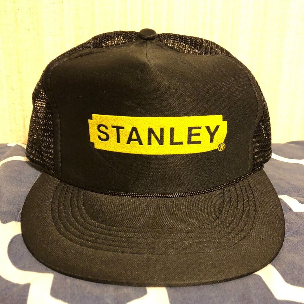 Vintage Stanley Tools Snapback Mesh Foam Trucker Black Yellow Hat